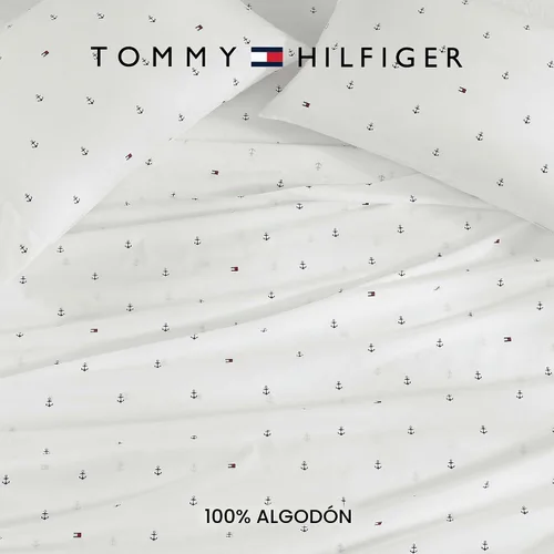 Vista 6 de Tommy Hilfiger - Sábanas para cama individual, ropa de cama de percal de algodón crujiente y fresca con funda de almohada a juego, juego de cama