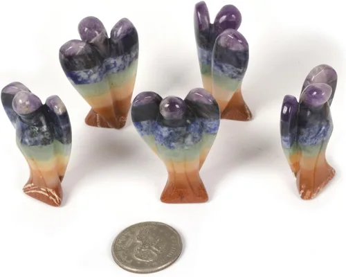 Vista 2 de Justinstones Estatua de Ángel de la Guarda de Gema Tallada en 7 Chakras, Ángel de la Paz en Bolsillo, 5 cm