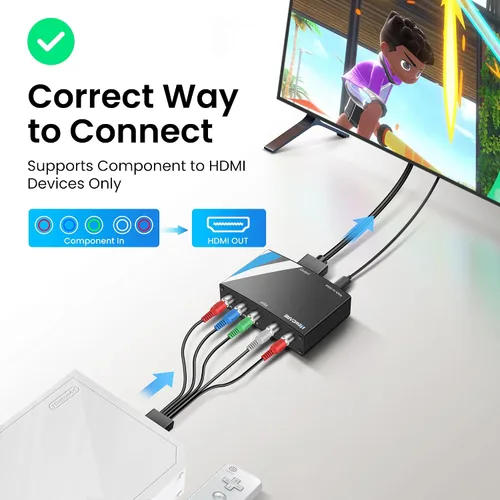 Vista 4 de NEWCARE Convertidor de Componente a HDMI, Adaptador de Aleación de Aluminio YPbPr + R/L a HDMI, Convertidor de Video Audio 1080P Componente 5RCA RGB