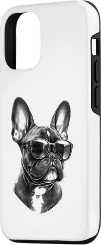 Vista 2 de Funda para iPhone 15 Bulldog Francés con gafas de sol