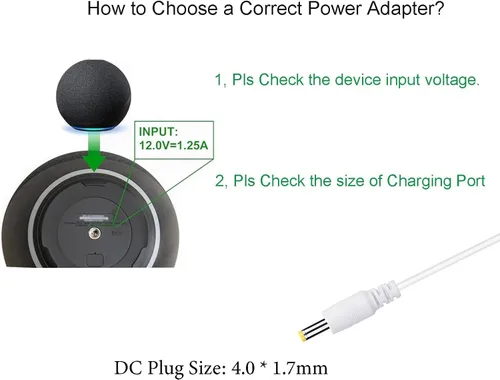 Vista 2 de Cable de alimentación blanco de repuesto para Alexa Dot 3ª generación, Dot 4ª generación, Dot 5ª generación 2022, cargador adaptador de corriente