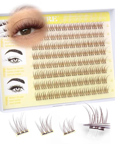 Vista 12 de JIMIRE 160 piezas de pestañas autoadhesivas de aspecto natural, 9-14 mm, racimos de pestañas pre-pegadas, sin necesidad de pegamento, pestañas