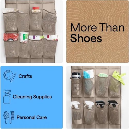 Vista 6 de Gorilla Grip - Zapatero para colgar en la puerta, 24 bolsillos de malla para sostener hasta 40 libras, organizador para parte trasera del armario