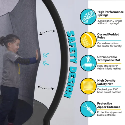 Vista 2 de SkyBound Trampolín con red de seguridad – Trampolín grande de 10 pies, 12 pies, 14 pies, para patio trasero, al aire libre, aprobado por ASTM