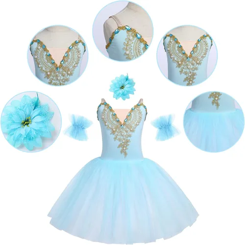 Vista 3 de AFAVOM Toddler Ballet Leotard for Girls Camisole Skirt Leotard Swan Lake Ballet Dance Dress with Accessories for Performance