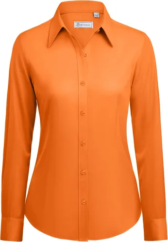 Vista 11 de siliteelon Camisas con botones para mujer: camisa de vestir de manga larga sin arrugas, ajuste clásico, con cuello, color sólido, formal