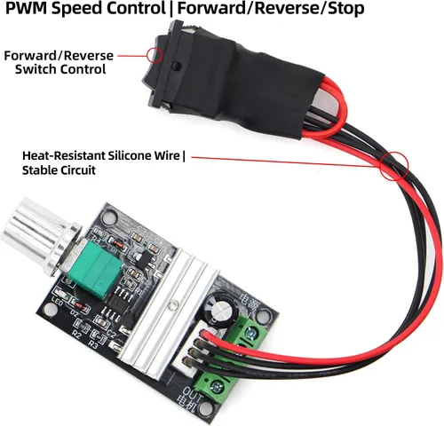 Vista 4 de RioRand Pequeño controlador de velocidad de motor PWM DC - para motores de engranajes de bajo voltaje de 6 V, 12 V, 24 V, 28 V, 3 A, 80 W