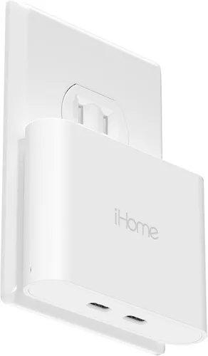 Vista 10 de iHome Cargador USB-C multipuerto de 40 W, bloque plano de 2 puertos AC Pro, adaptador de pared de carga rápida dual Foldable Prongs, Fast