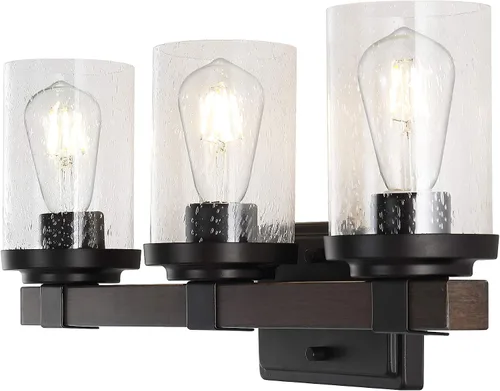 Vista 10 de JONATHAN Y Lámpara de tocador LED de bronce aceitado de 4.5 pulgadas, aplique rústico de granja, pantalla de vidrio sembrado transparente, lámpara