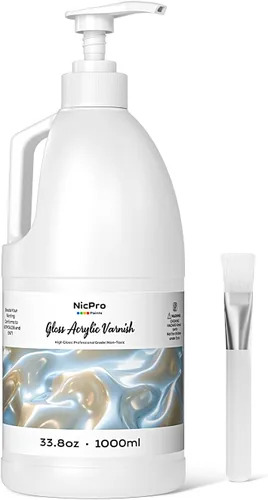 Vista 9 de Nicpro Barniz Brillante para Pintura Acrílica 4oz, Sin Amarilleamiento, No Tóxico, Anti-Agrietamiento, Barniz Acrílico Transparente para Artistas