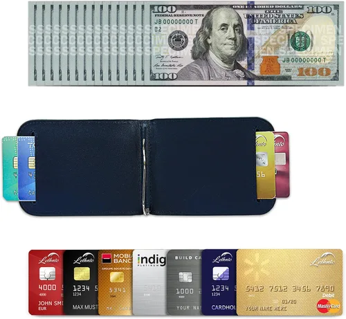 Vista 7 de Lethnic Cartera delgada con clip de dinero, bloqueo RFID, soporte para tarjetas de visita de cuero plegable