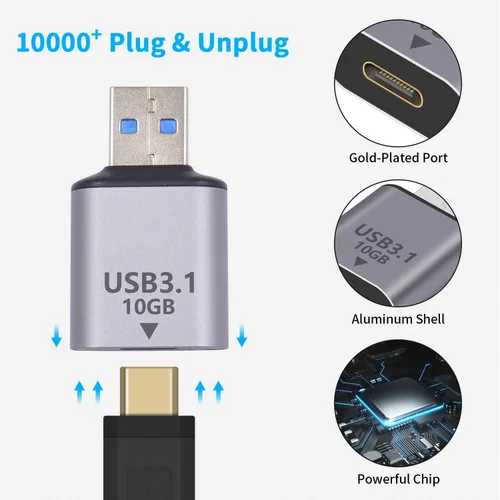 Vista 5 de Poyiccot Adaptador USB C a USB de 10 Gbps 3.1 Gen 2, (paquete de 1) USB C hembra a USB macho Adaptador de doble cara SuperSpeed Data Sync &