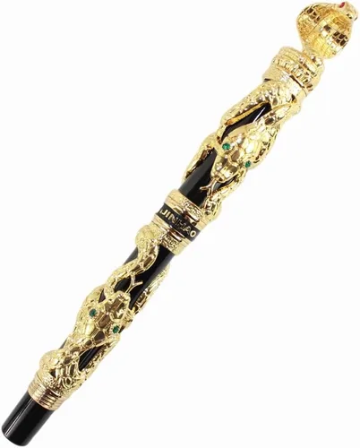 Vista 2 de Gullor Pluma Estilográfica Negro y Plata Antigua Serpiente Patrón 3D (dorado y negro)