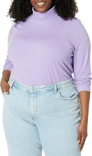 Vista 6 de Tienda Essentials Camiseta de cuello alto de punto acanalado de manga larga para mujer (disponible en tallas grandes), paquete de 2