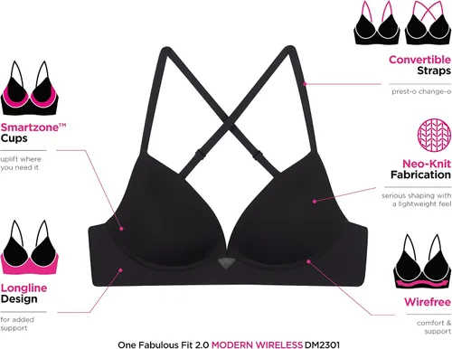 Vista 5 de Maidenform Women's One Fab Fit Wireless Demi Bra with Convertible Straps and Lightly Lined Cups