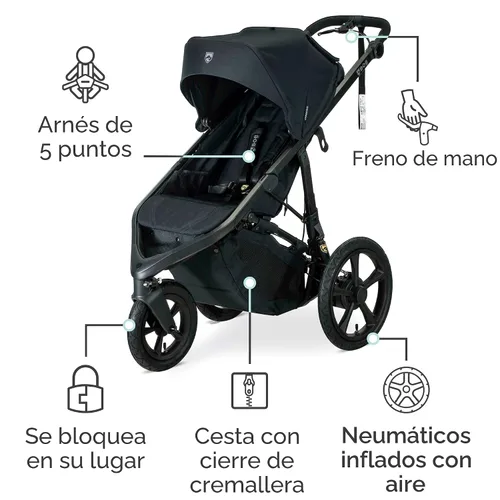Vista 3 de BOB Gear Wayfinder Cochecito para Trotar con Suspensión Dual Independiente, Neumáticos Llenos de Aire, y Capacidad de Peso de 75 Libras, Nightfall