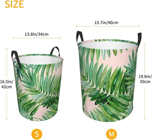 Vista 5 de Cesta de lavandería con hojas de palmera, organizador circular con asas para baño, dormitorio