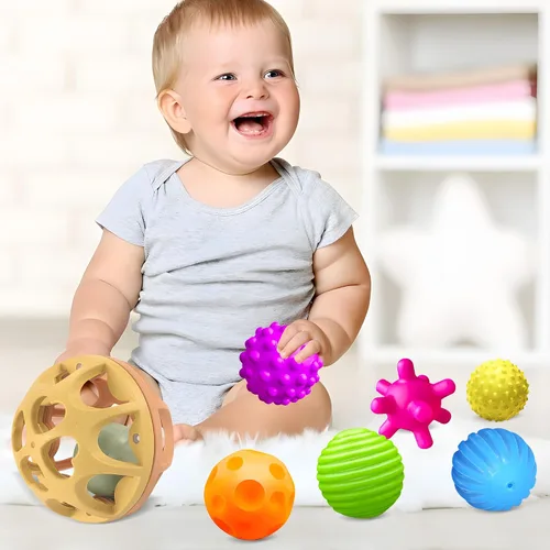 Vista 9 de Bolas sensoriales para bebés, paquete de 6, pelota para niños pequeños de 1 a 3, juguetes Montessori suaves y texturizados para bebés de 6 a 12