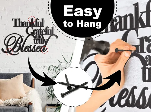 Vista 4 de Vivegate Decoración de pared con texto en inglés «Thankful Grateful Blessed» – Home Thankful Iron Wall Decor Blessed Letreros de pared