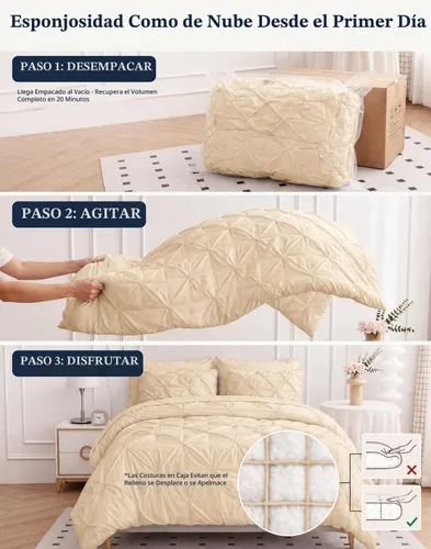 Vista 5 de LANE LINEN Juego de edredón individual de 5 piezas - Ropa de cama con diseño clásico de puntada pintuck - con 1 edredón, 1 funda de almohada, 1