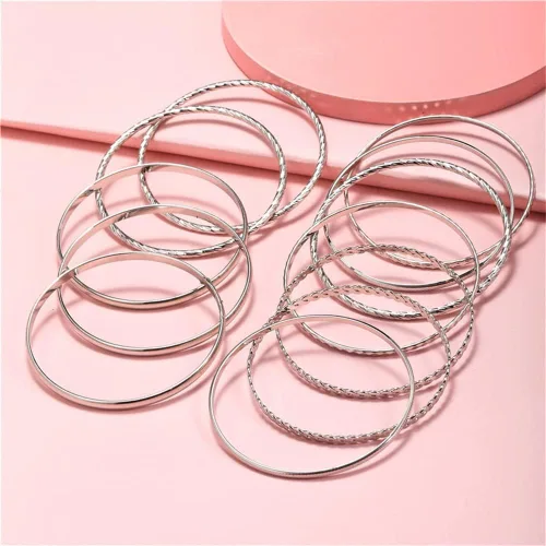 Vista 6 de Juego de 16 pulseras de oro para mujer, pulseras texturizadas apilables de varias capas, juego de joyas bohemias.
