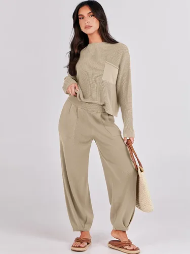 Vista 2 de Prinbara - Conjunto de dos piezas de 2 piezas para mujer, ropa de otoño a juego, trajes de descanso, ropa de suéter de punto acogedor