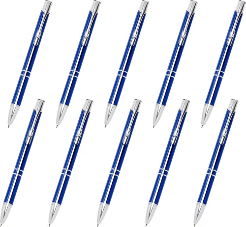 Vista 15 de DISCOUNT PROMOS Juego de 10 bolígrafos de aluminio personalizados, paquete a granel personalizado, tinta negra, ideal para oficina, escuela