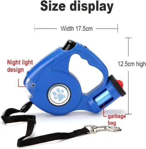 Vista 3 de JEBBLAS Correas retráctiles mejoradas para perros con linterna y dispensador de bolsas de desechos 3 en 1, correa automática de 15 pies para pasear
