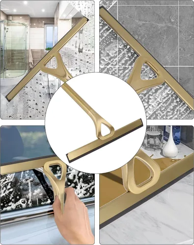 Vista 2 de Escobilla de ducha de acero inoxidable con gancho, escobilla de ventana multiusos de 8.9 pulgadas para puertas de vidrio de baño, espejos, paredes