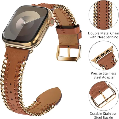 Vista 3 de WINGLE for Apple Watch Band Women 38mm 40mm 41mm 42mm 44mm 45mm 46mm 49mm Series 11 10 9 8 7 6 5 4 3 2 1 SE 3/2/1, Dressy Band Stainless Steel Chain