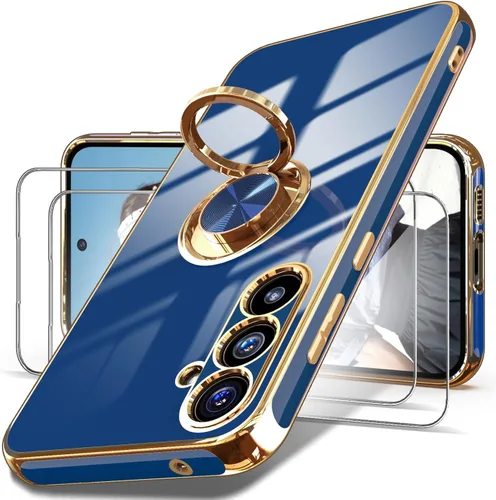 Vista 9 de Dretal Funda para Samsung Galaxy S23 FE 5G, 2 protectores de pantalla de vidrio templado, soporte de anillo giratorio de 360°, soporte magnético