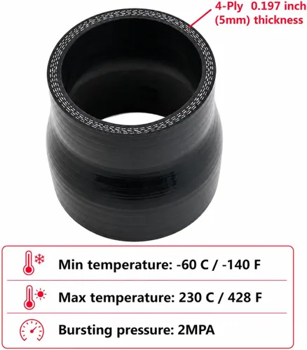 Vista 3 de Ucreative Acoplador recto de manguera de silicona ID 2.0" a 2.5" (51mm a 63mm) de 4 capas con abrazaderas de perno en T 4 capas, 0.197 in