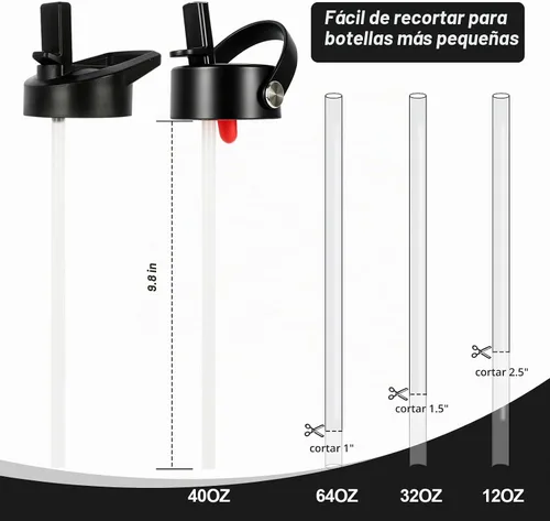 Vista 4 de Greant Paquete de 6 popotes de repuesto para botella Hydro Flask con tapa de popote de boca ancha, 9.8 pulgadas de largo x 0.33 pulgadas de ancho