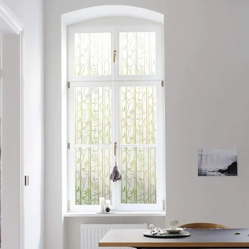 Vista 4 de Finnez Película de privacidad de bambú para ventana, cubierta esmerilada de adherencia estática, sin pegamento, película decorativa extraíble