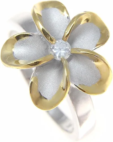 Vista 2 de Arthur's Jewelry - Anillo de plata de ley 925 con circonita cúbica hawaiana de 0.591in, chapado en oro amarillo y rodio, 2 tonos, tamaño 3 a 10