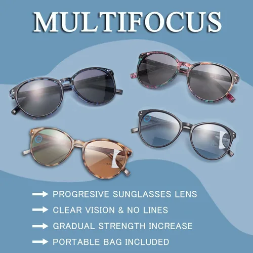 Vista 3 de Amorays Lentes de sol progresivos de lectura multienfoque para mujer, protección UV, parte superior multifocal, lectores solares trifocales