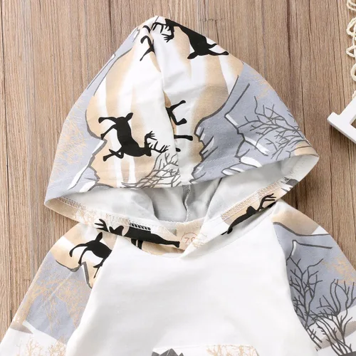 Vista 3 de Conjunto de 2 piezas de sudadera con capucha para bebé y niño, diseño de dinosaurio. Atuendo de otoño e invierno.