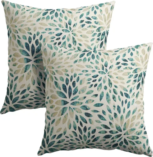 Vista 23 de Juego de 2 fundas de almohada de dalia rojo burdeos de 16 x 16 pulgadas, fundas de almohada geométricas rústicas de flores de algodón y lino