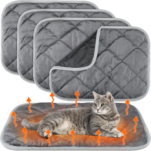 Vista 22 de Paquete de 4 Almohadillas Autocalentables para Gatos, Alfombrilla Autocalentable para Perros que Refleja el Calor Corporal, Almohadilla Térmica Negro