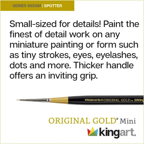 Vista 4 de KINGART Premium Original Gold 9650M-18/0 Micro Detalle Spotter – Mini Mango Grueso Serie Artista Cepillo Artista Pelo Sintético Golden Taklon
