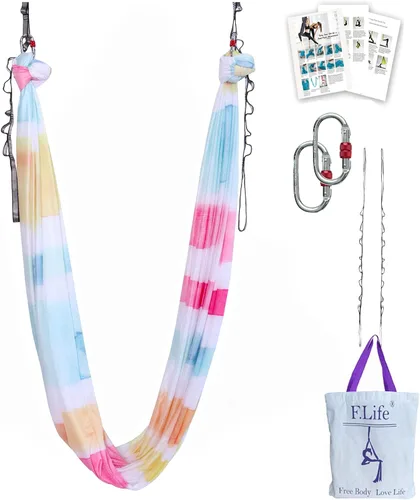 Vista 13 de F.Life Kit de hamaca de yoga aéreo, columpio de yoga, multicolor, 5 yardas, yoga volador, incluye cadena de margarita, mosquetón y guía de postura