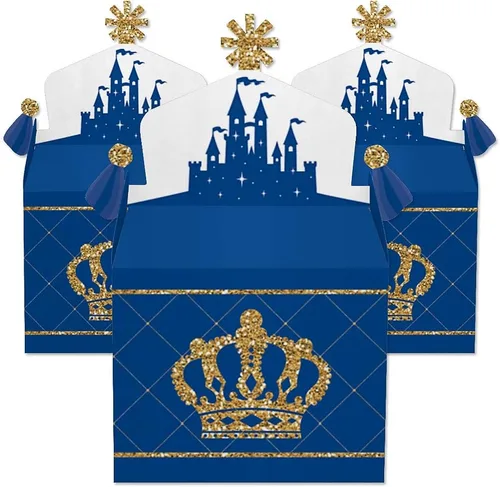 Vista 2 de Big Dot of Happiness Royal Prince Charming – Caja de regalo para fiestas – Baby Shower o fiesta de cumpleaños – Cajas de regalo – Juego de 12