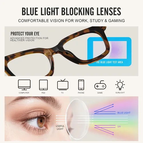 Vista 7 de Lentes con bloqueo de luz azul para hombres y mujeres, anteojos de moda de gran tamaño cuadrados anti fatiga ocular para juegos/lectura/televisión