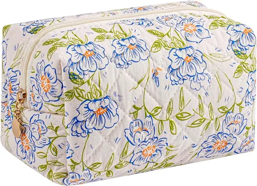 Vista 39 de Bolsa de maquillaje de viaje para mujeres y niñas, bolsa de maquillaje con cremallera, flores florales, organizador de maquillaje, bolsa de tela