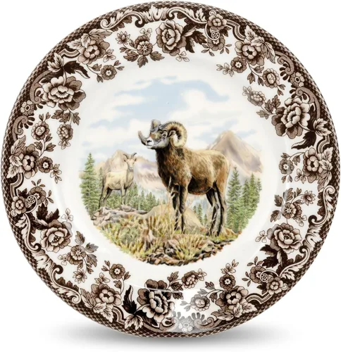 Vista 24 de Spode Woodland Bass Plato de Ensalada - 8" Loza Fina, Hecho en Inglaterra, Diseño de Pez de Caza con Borde de Flores Británicas para Ensaladas