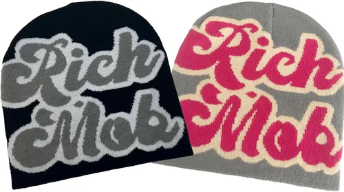 Vista 5 de CORIRESHA Gorros Y2K para hombre, gorro de punto con letras gráficas, gorro de invierno suave y cálido 2_beige café/gris rosa rojo