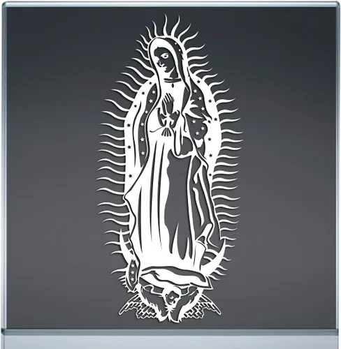 Vista 4 de Calcomanía adhesiva Virgen de Guadalupe resistente al agua (negro, 12 x 5.7 pulgadas)