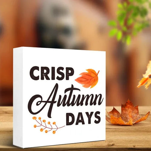 Vista 5 de Decoración de escritorio de otoño, letrero de madera de días de otoño nítidos, letrero de bloque de madera de otoño, decoraciones de otoño