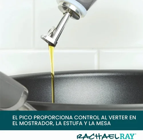 Vista 5 de Rachael Ray Serveware Botella dispensadora de aceite y vinagre de cerámica EVOO, juego de 2 piezas, color gris
