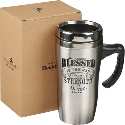 Vista 2 de Taza de viaje de acero inoxidable Christian Art Gifts con aislamiento al vacío de doble pared, taza de café con tapa y asa de 16 oz, sin BPA, sin